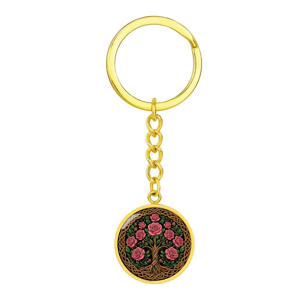 Celtic Tree of Life Pendant Keychain - Rose June Birth Flower Jewelry