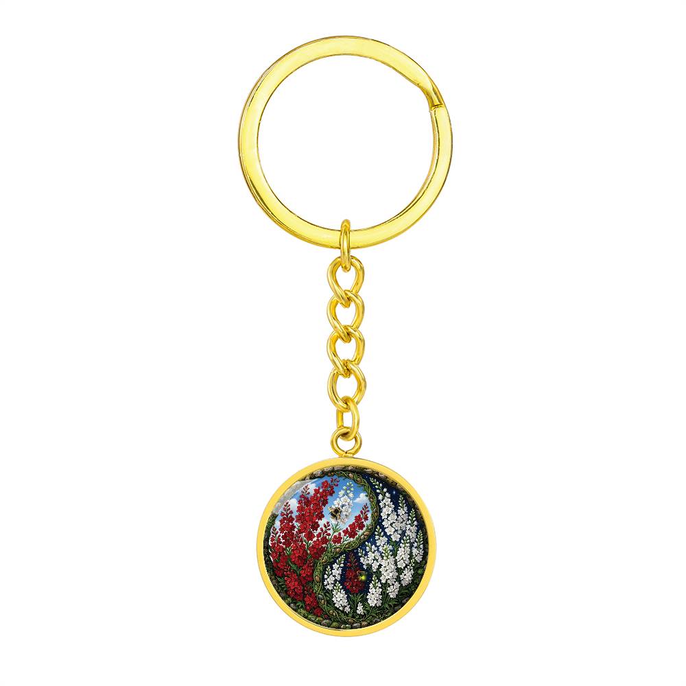 Larkspur Yin Yang Keychain - July Birth Month Flower Pendant Jewelry