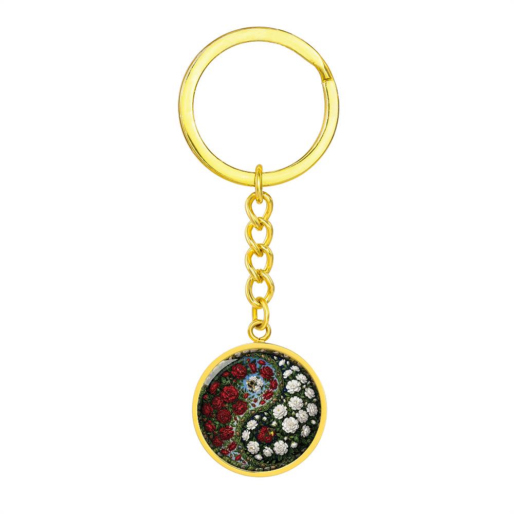 Carnation Yin Yang Keychain - January Birth Month Flower Pendant Jewelry