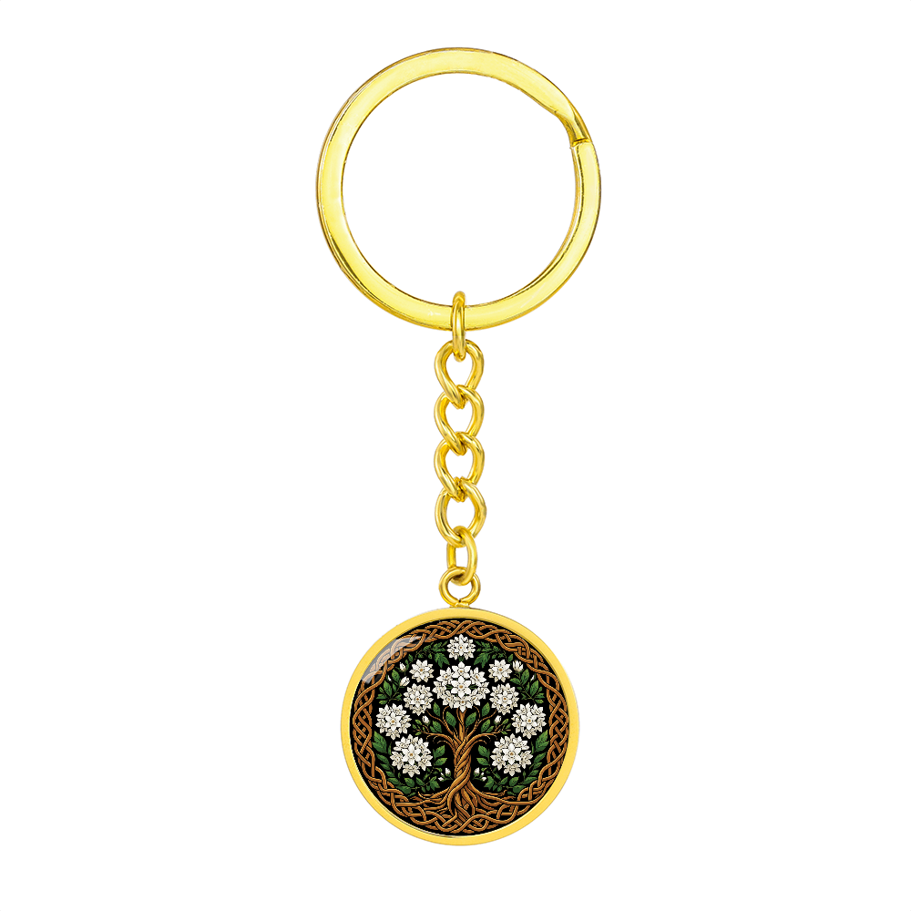 Celtic Tree of Life Pendant Keychain - Narcissus December Birth Flower Jewelry