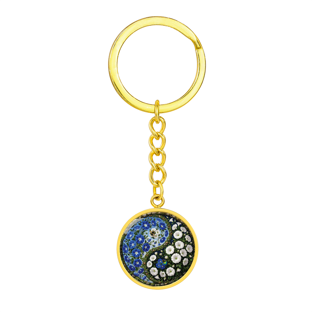 Morning Glory Yin Yang Keychain - September Birth Month Flower Pendant Jewelry