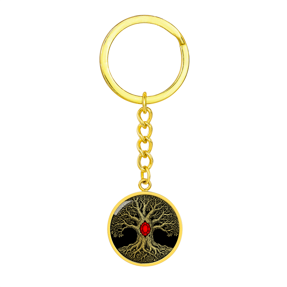 Tree of Life Keychain - Red Birthstone Design