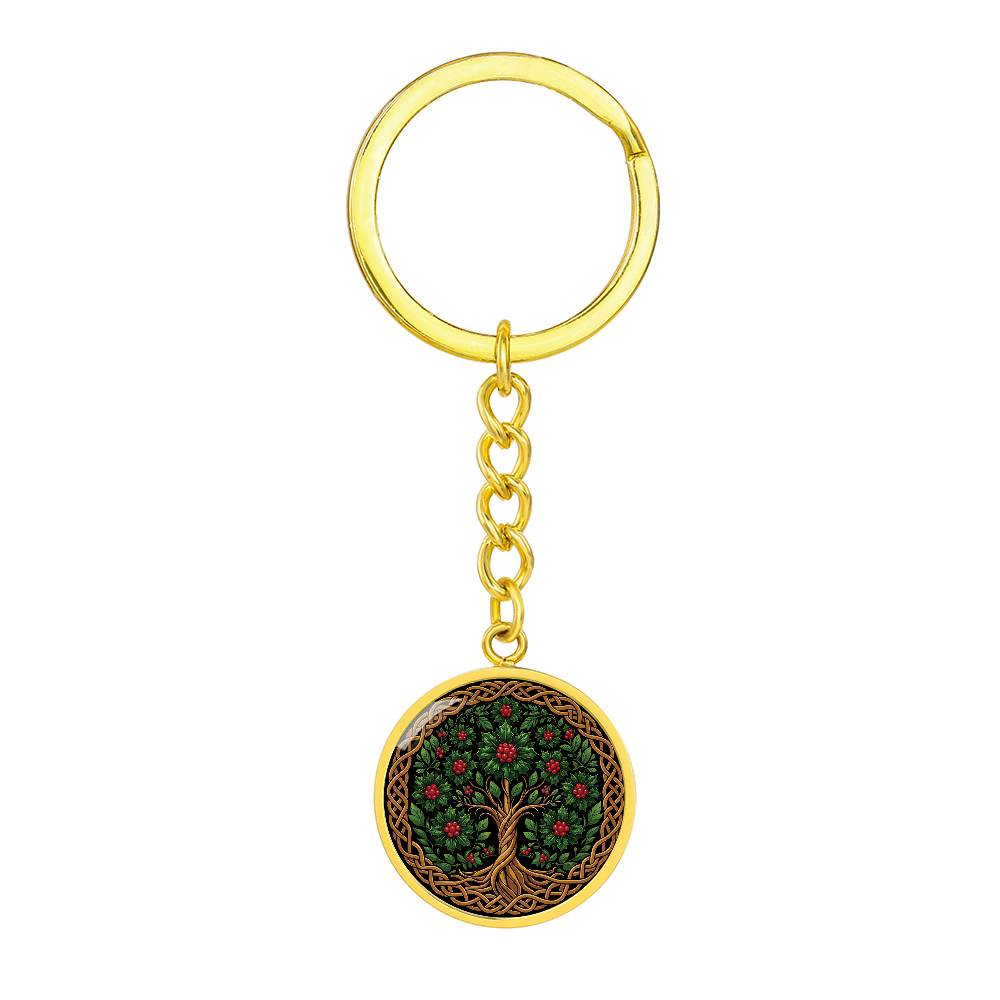 Celtic Tree of Life Pendant Keychain - Holly December Birth Flower Jewelry