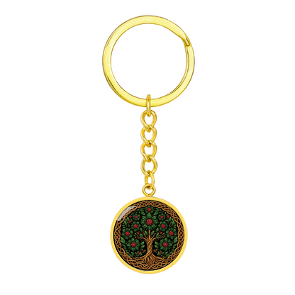 Celtic Tree of Life Pendant Keychain - Holly December Birth Flower Jewelry