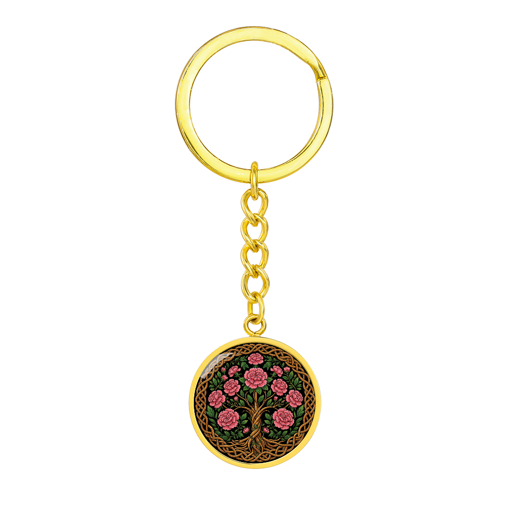 Celtic Tree of Life Pendant Keychain - Carnation January Birth Flower Jewelry