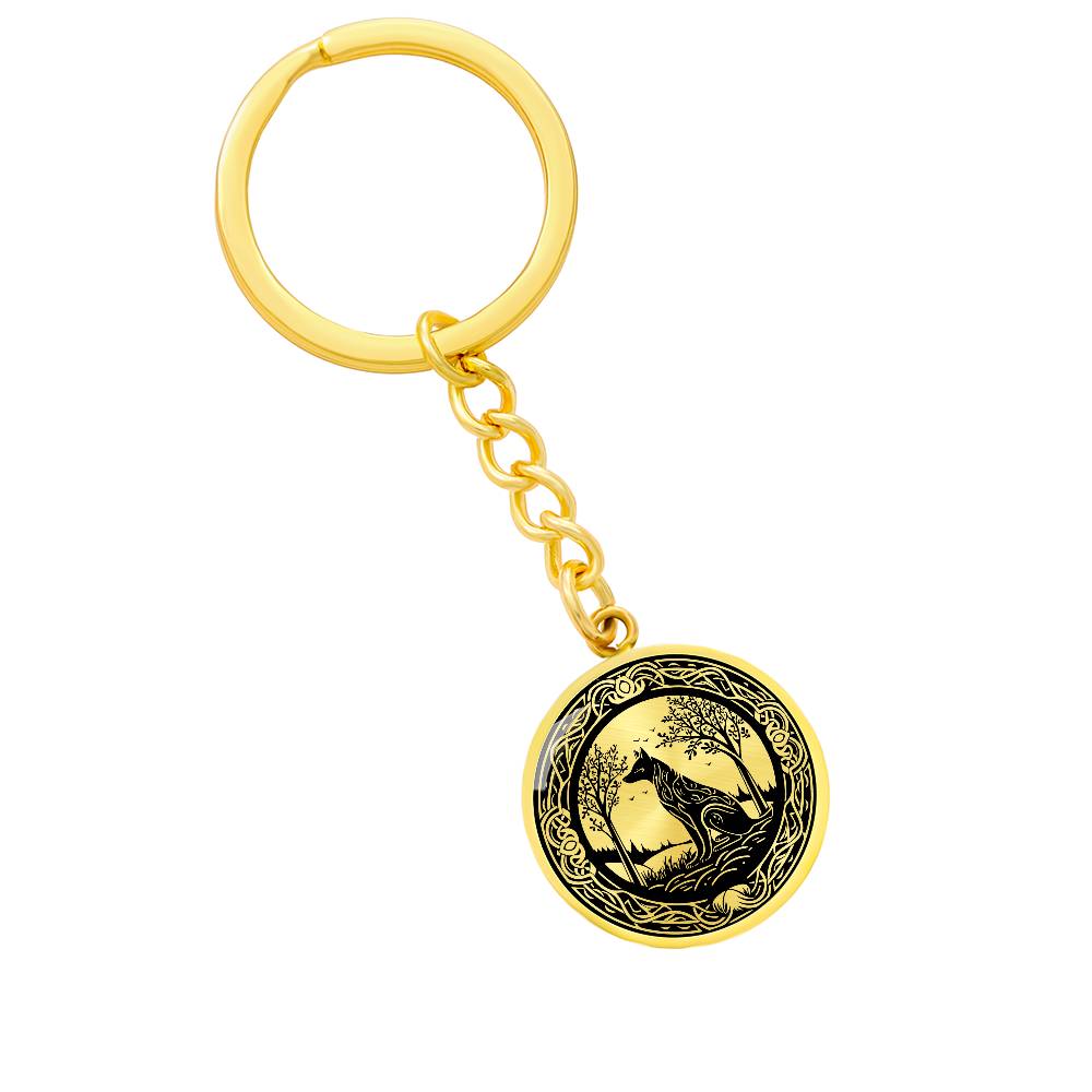 Wolf Pendant Keychain, Personalized Celtic Jewelry, Engraved Fenrir Viking Gift, Animal Spirit Companion Key Ring, Gold Nature Lover Charm