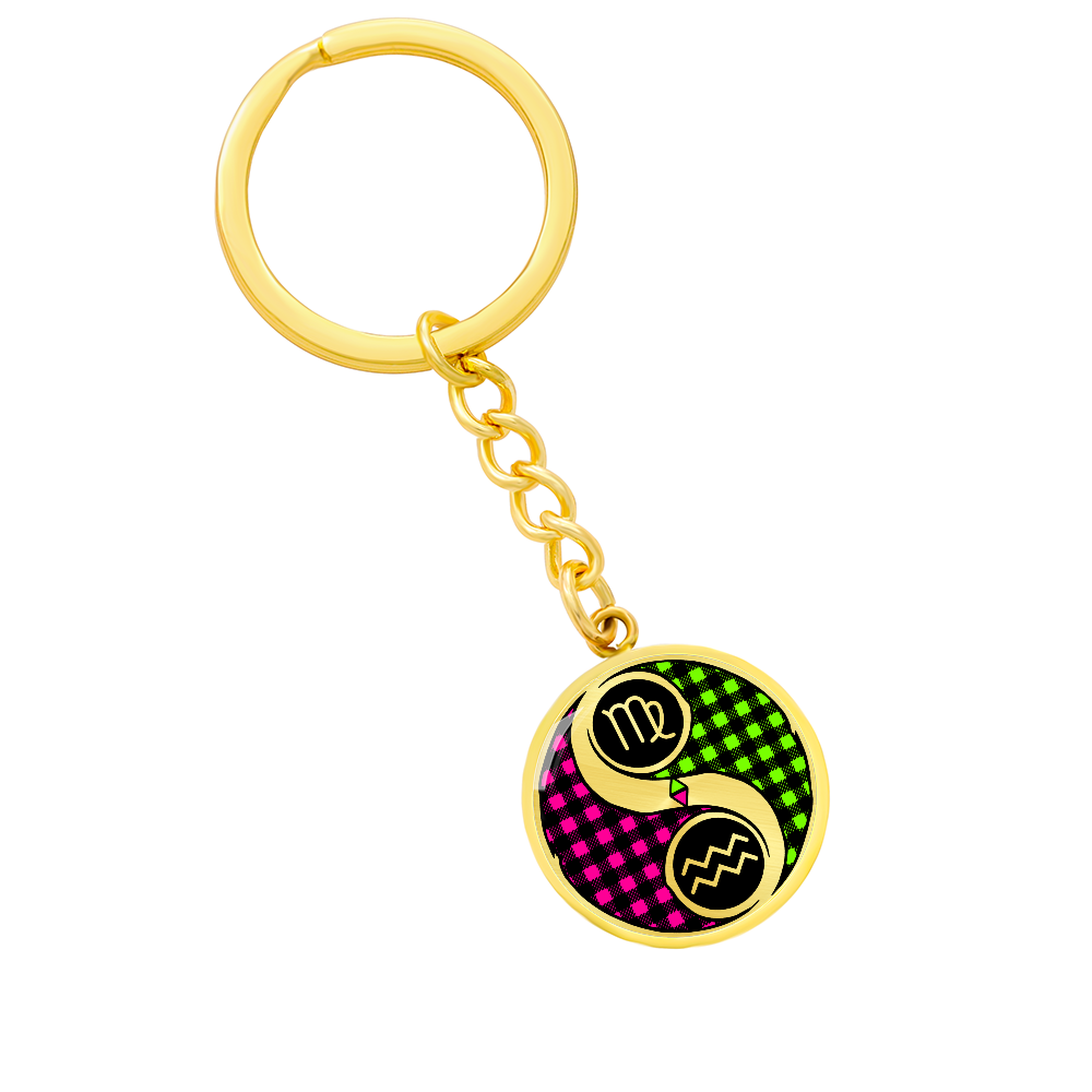 Virgo & Aquarius Keychain - Couples Zodiac Yin Yang Pendant Jewelry