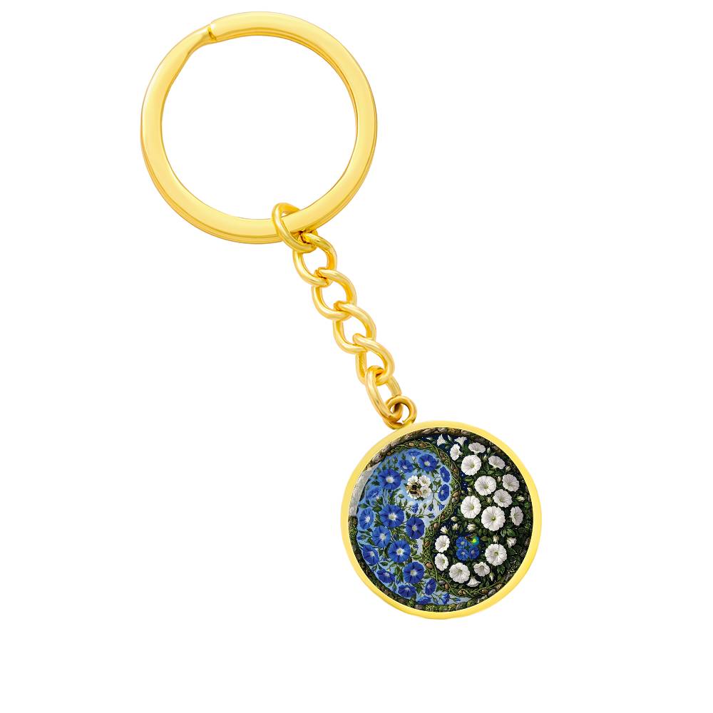 Morning Glory Yin Yang Keychain - September Birth Month Flower Pendant Jewelry