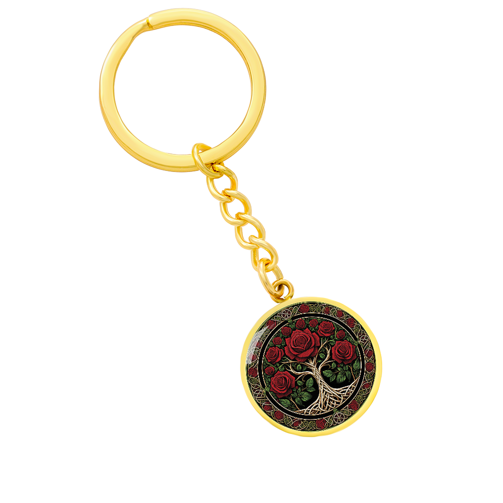 Celtic Tree of Life Pendant Keychain - Rose June Birth Flower Jewelry