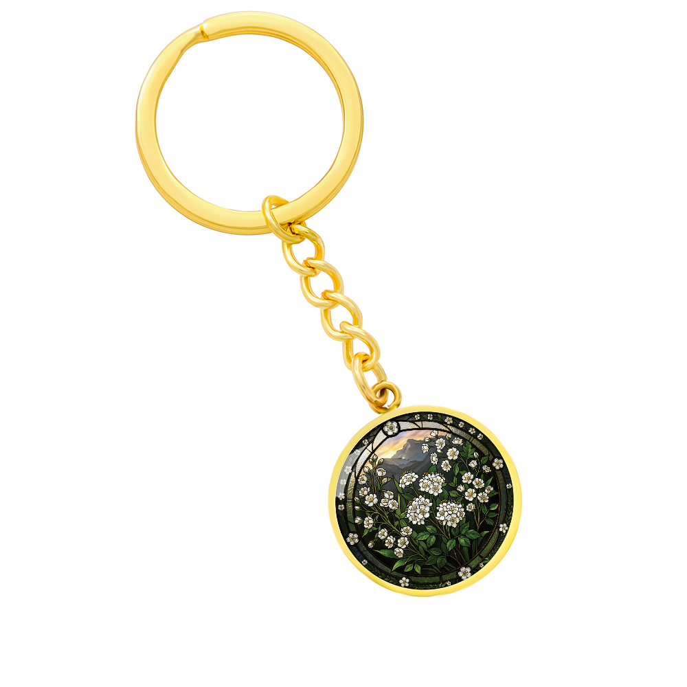 White Hawthorn Keychain - May Birth Flower Pendant Jewelry