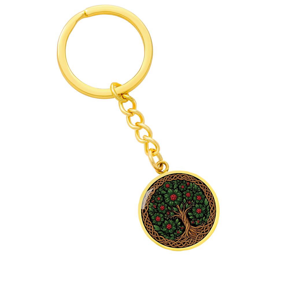Celtic Tree of Life Pendant Keychain - Holly December Birth Flower Jewelry
