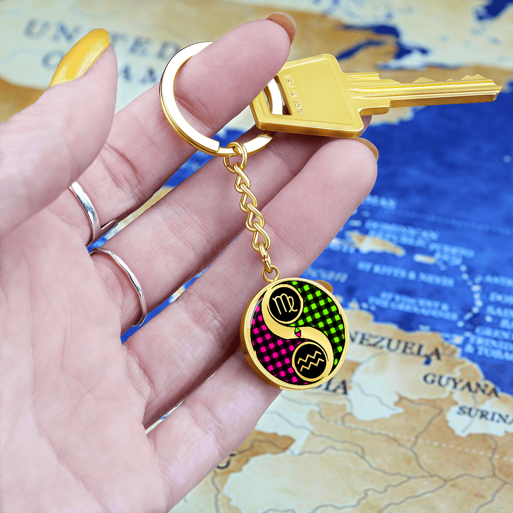 Virgo & Aquarius Keychain - Couples Zodiac Yin Yang Pendant Jewelry