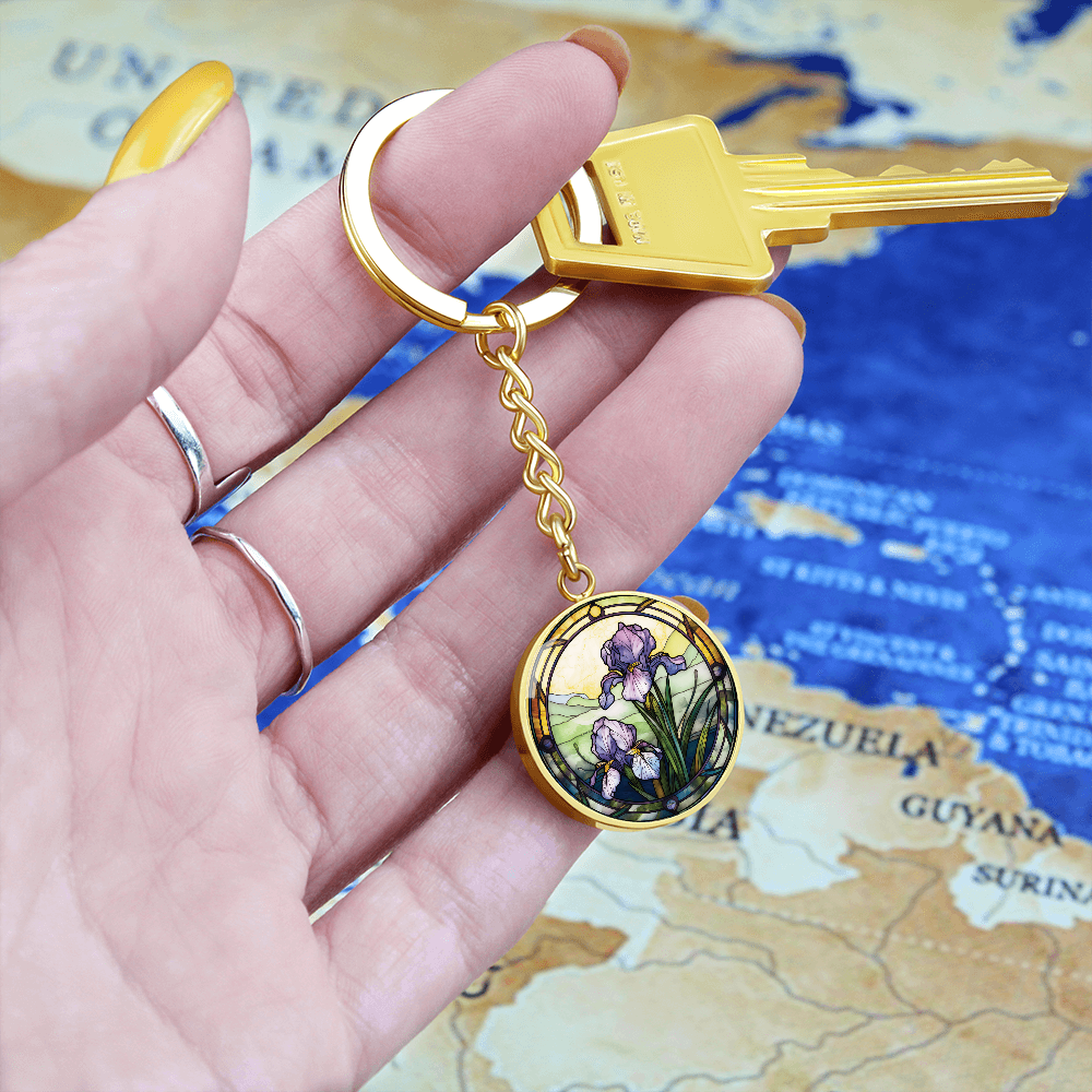 Iris Keychain - February Birth Flower Pendant Jewelry