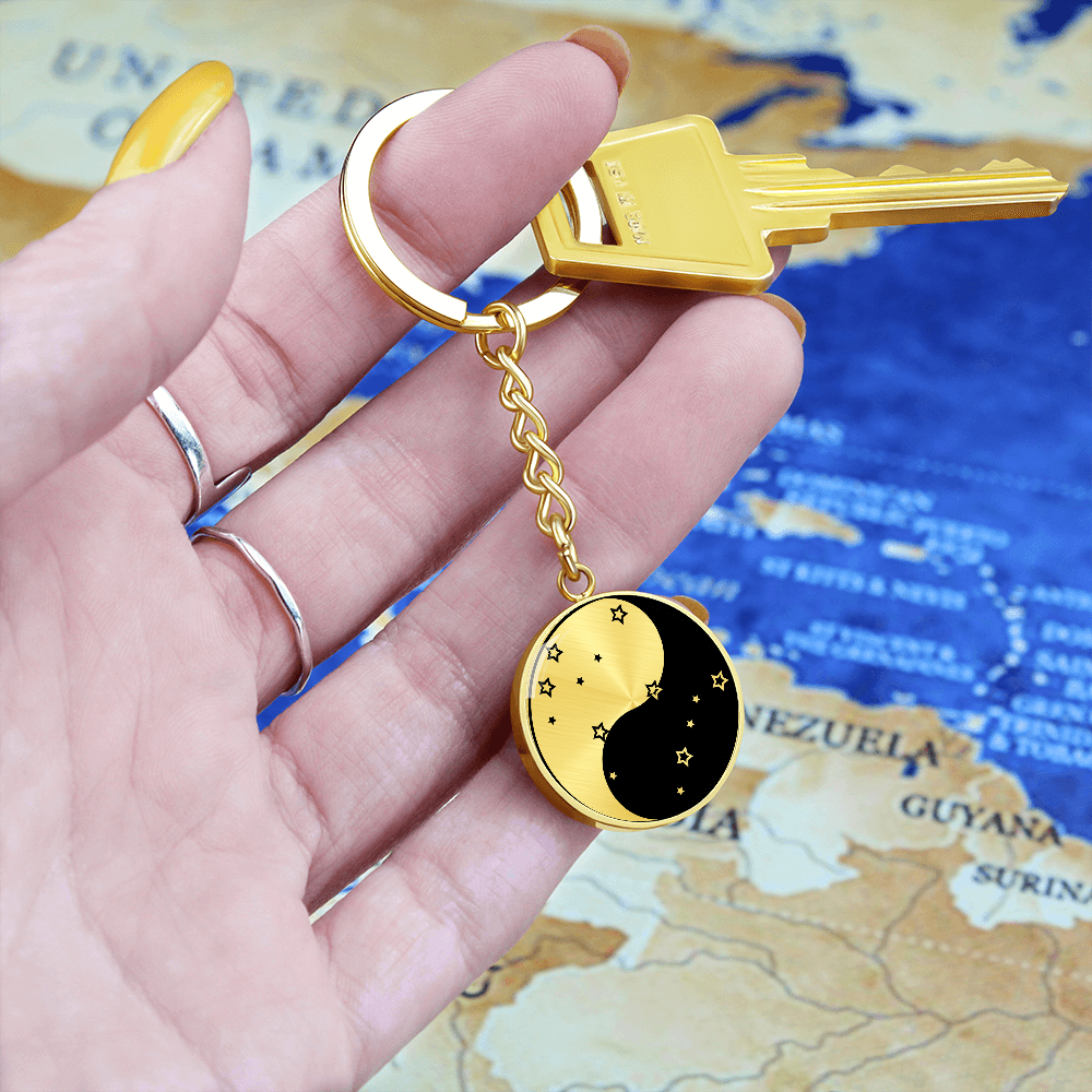 Gemini Yin Yang Pendant Keychain - Zodiac Constellation Jewelry