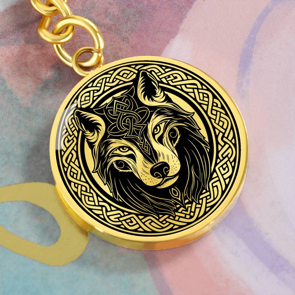 Celtic Wolf Keychain, Personalized Celtic Jewelry, Engraved Fenrir Viking Gift, Animal Spirit Companion Key Ring, Gold Dog Lover Charm