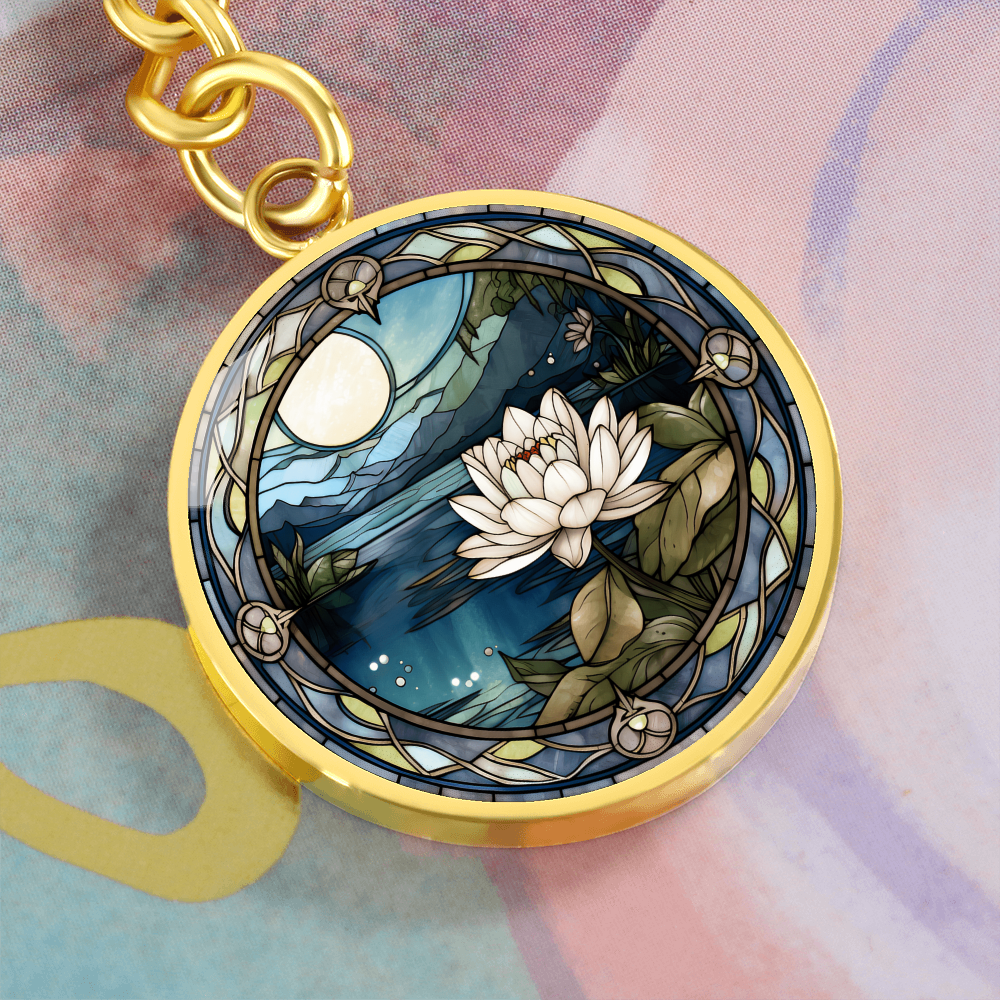 Water Lily Keychain - July Birth Flower Pendant Jewelry
