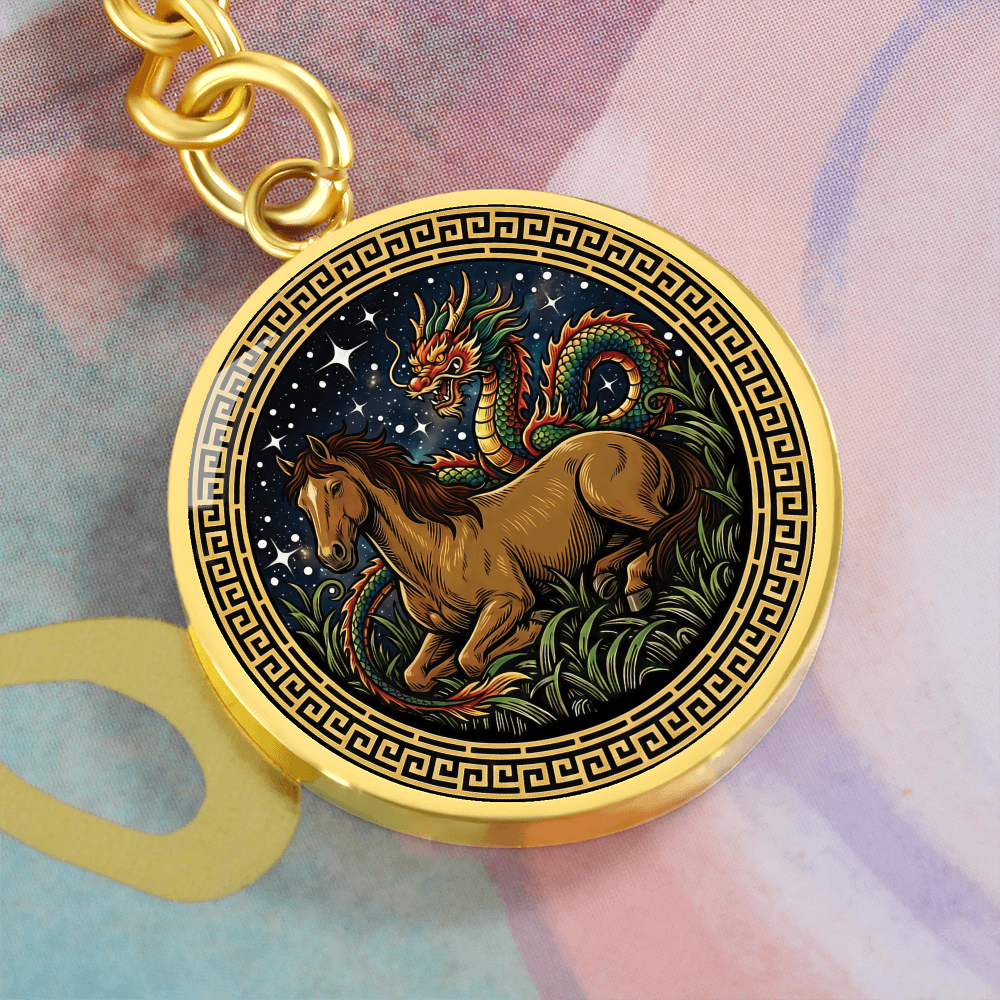 Dragon & Horse Keychain - Couples Chinese Zodiac Animal Pendant Jewelry