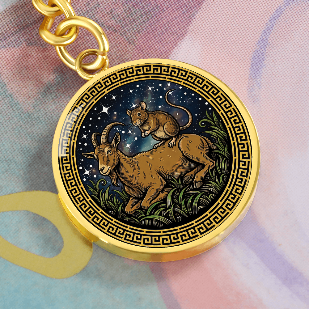 Rat & Goat Keychain - Couples Chinese Zodiac Animal Pendant Jewelry