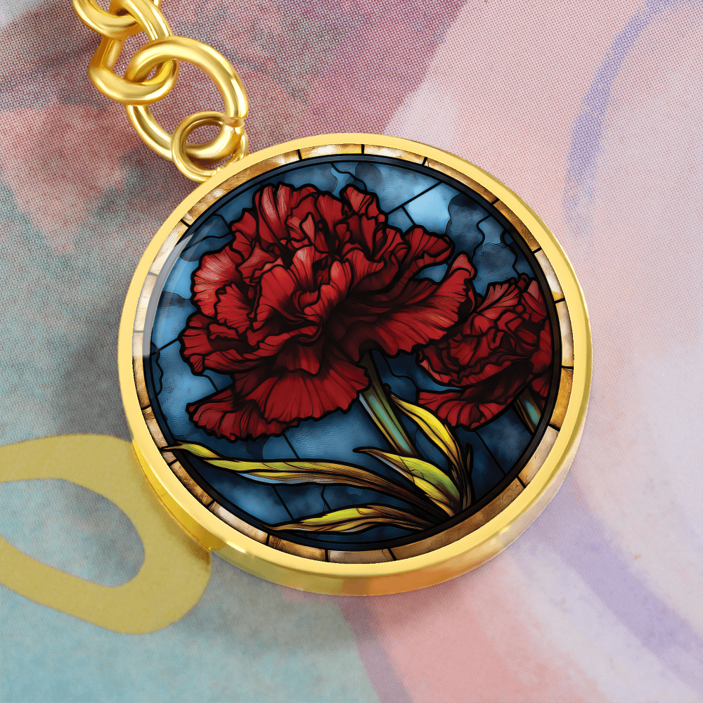 Carnation Keychain - January Birth Flower Pendant Jewelry