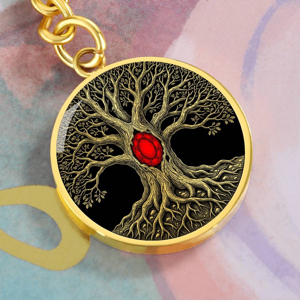 Tree of Life Keychain - Red Birthstone Design