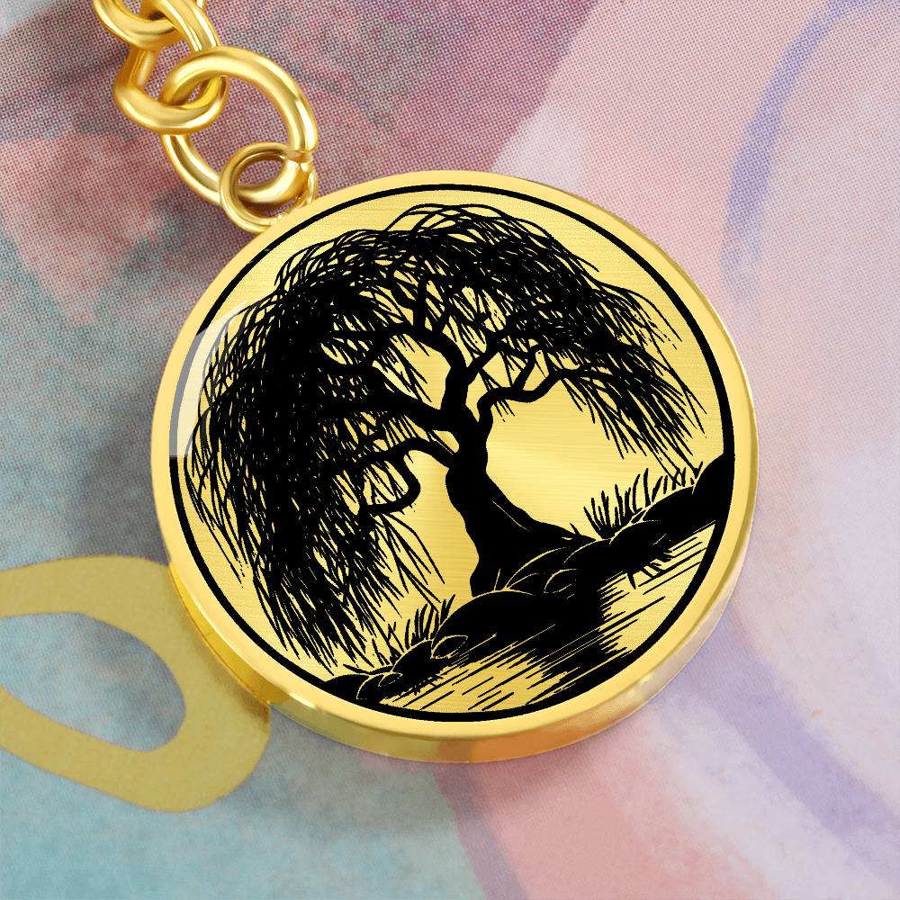 Engraved Weeping Willow Tree Keychain