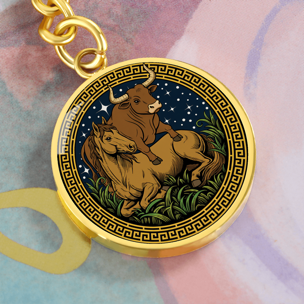 Ox and Horse Keychain - Couples Chinese Zodiac Animal Pendant Jewelry