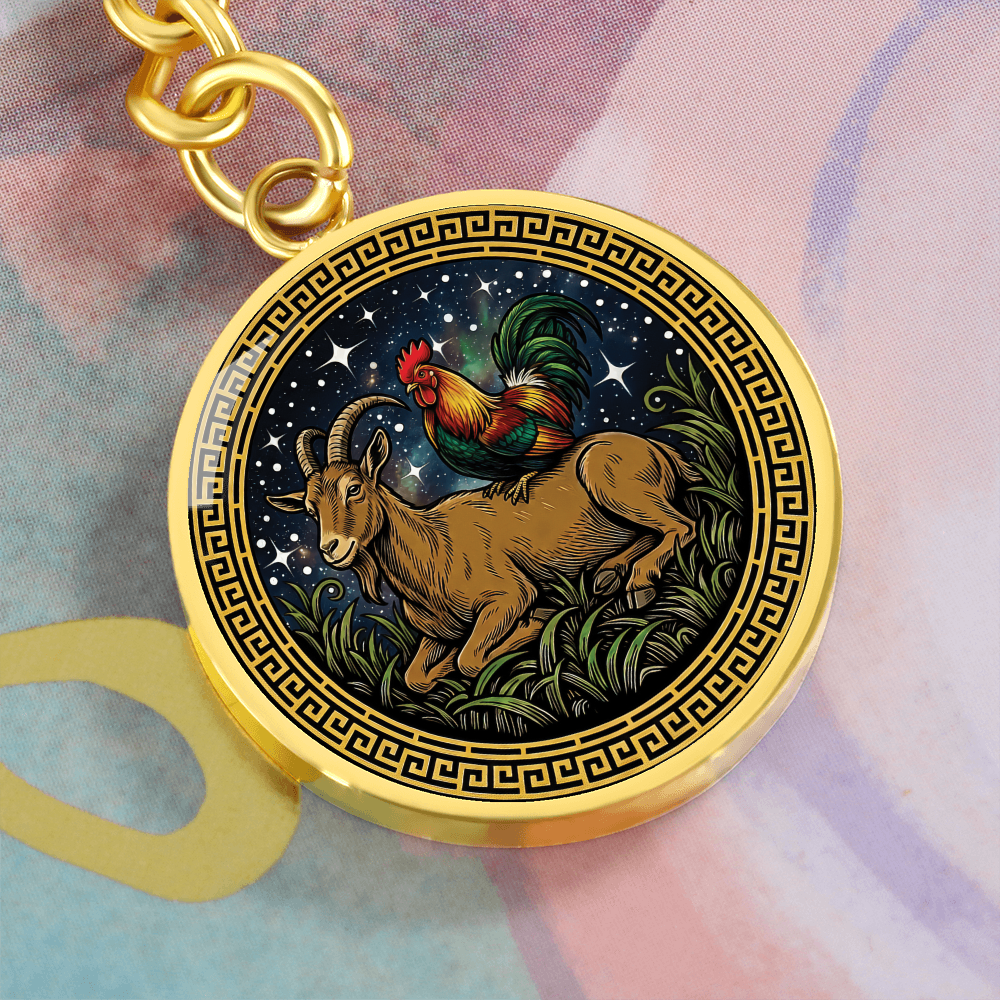 Rooster & Goat Keychain - Couples Chinese Zodiac Animal Pendant Jewelry