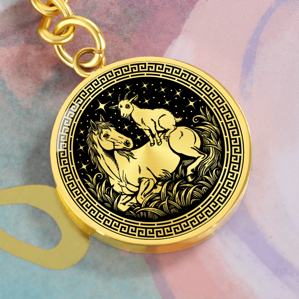 Goat and Horse Keychain - Couples Chinese Zodiac Animal Pendant Jewelry