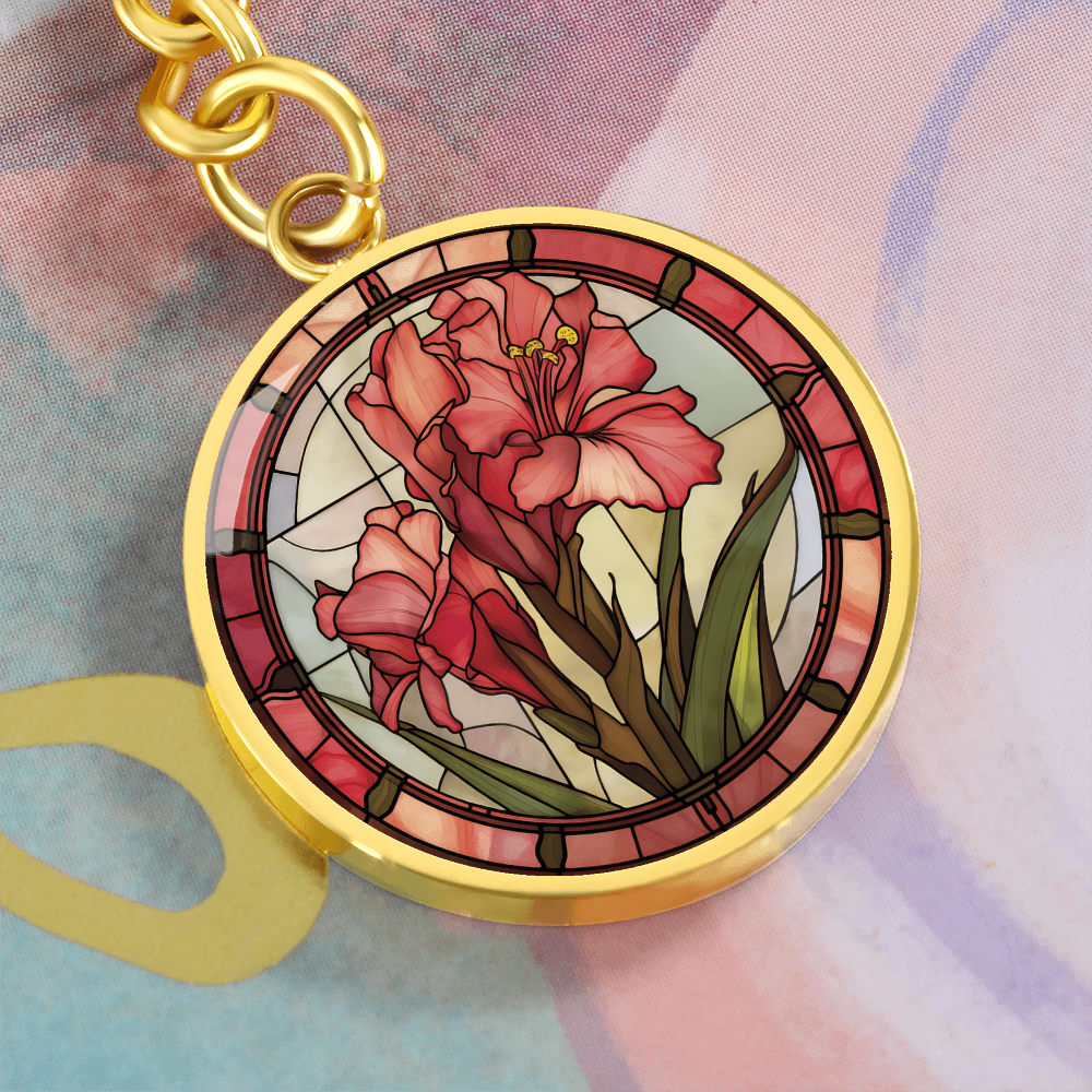 Gladiolus Keychain - August Birth Flower Pendant