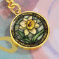 Daffodil Keychain, Personalized March Birth Month Flower Jewelry, Engraved Floral Charm Pendant Valentines & Mothers Day Gift For Her