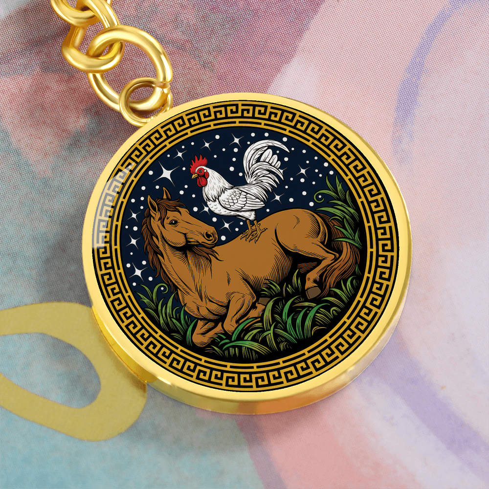 Rooster and Horse Keychain - Couples Chinese Zodiac Animal Pendant Jewelry