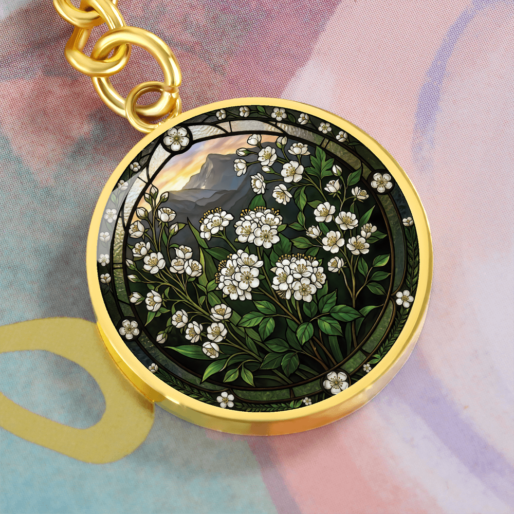 White Hawthorn Keychain - May Birth Flower Pendant Jewelry
