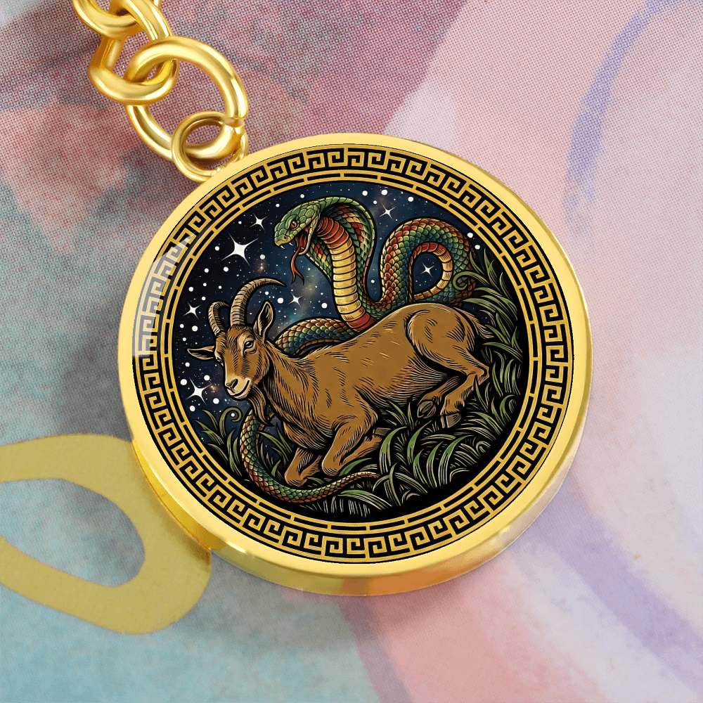 Snake & Goat Keychain - Couples Chinese Zodiac Animal Pendant Jewelry