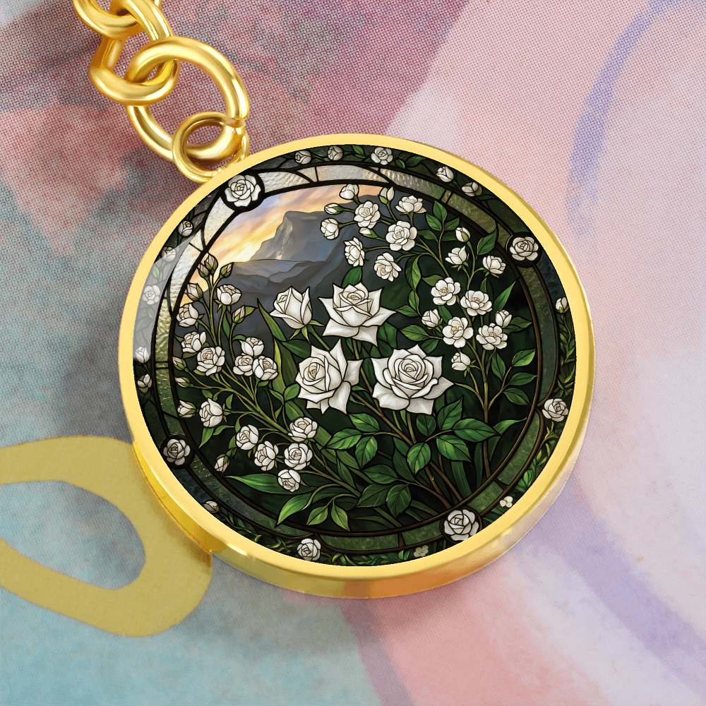 White Rose Keychain - June Birth Flower Pendant Jewelry