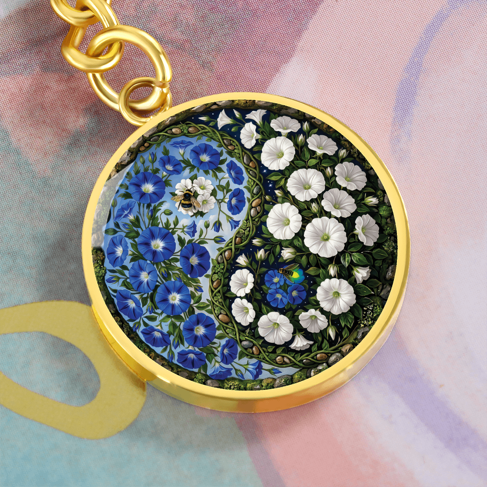 Morning Glory Yin Yang Keychain - September Birth Month Flower Pendant Jewelry