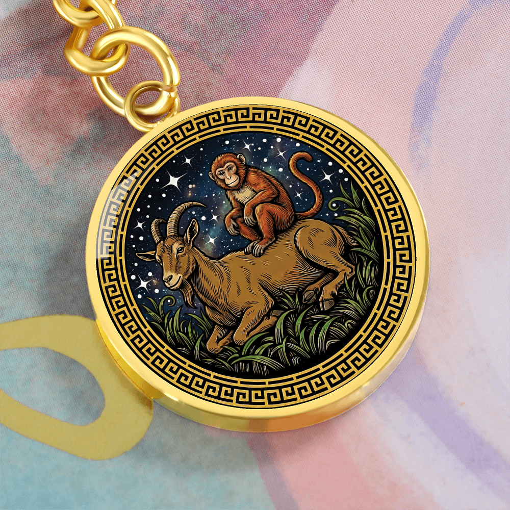 Monkey & Goat Keychain - Couples Chinese Zodiac Animal Pendant Jewelry