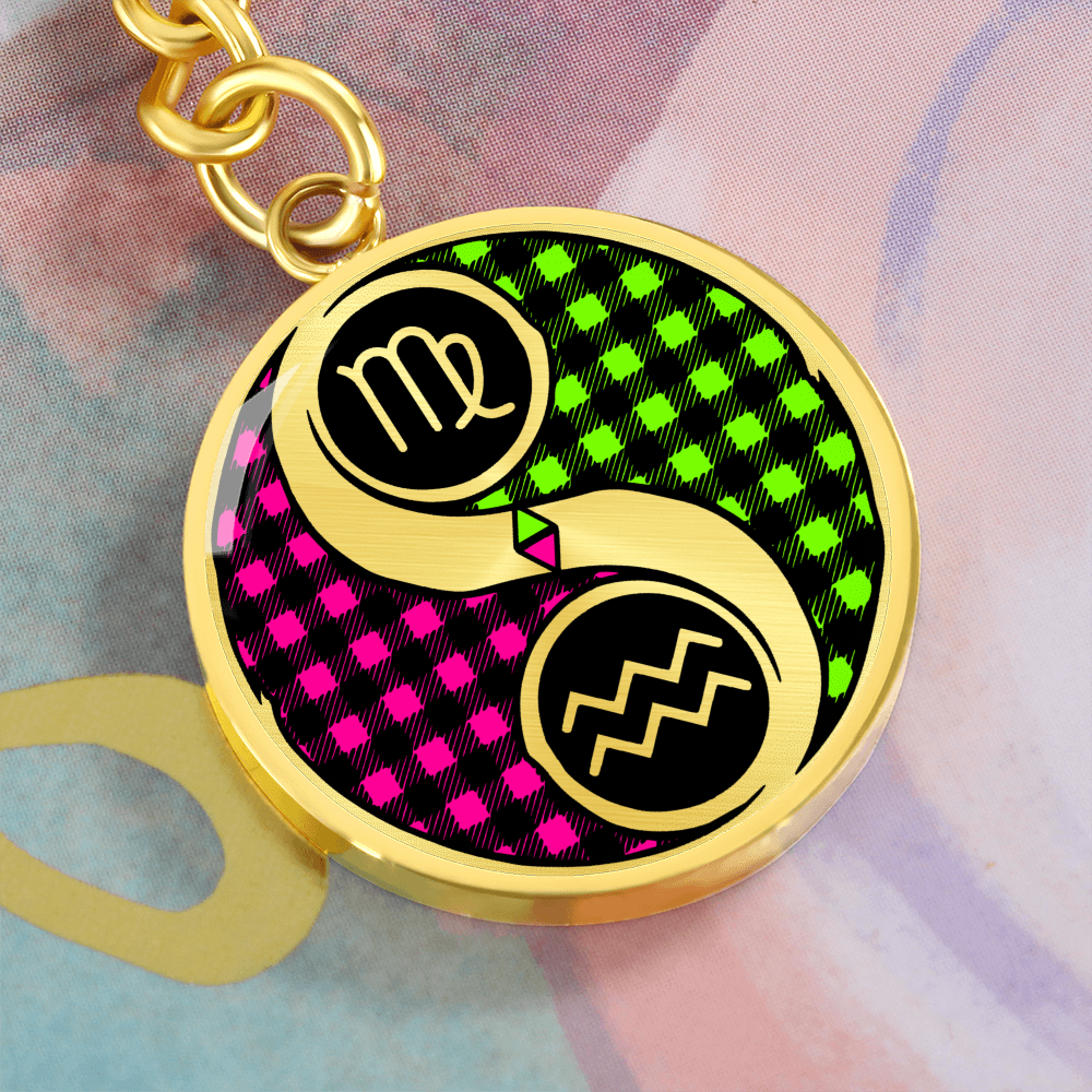 Virgo & Aquarius Keychain - Couples Zodiac Yin Yang Pendant Jewelry