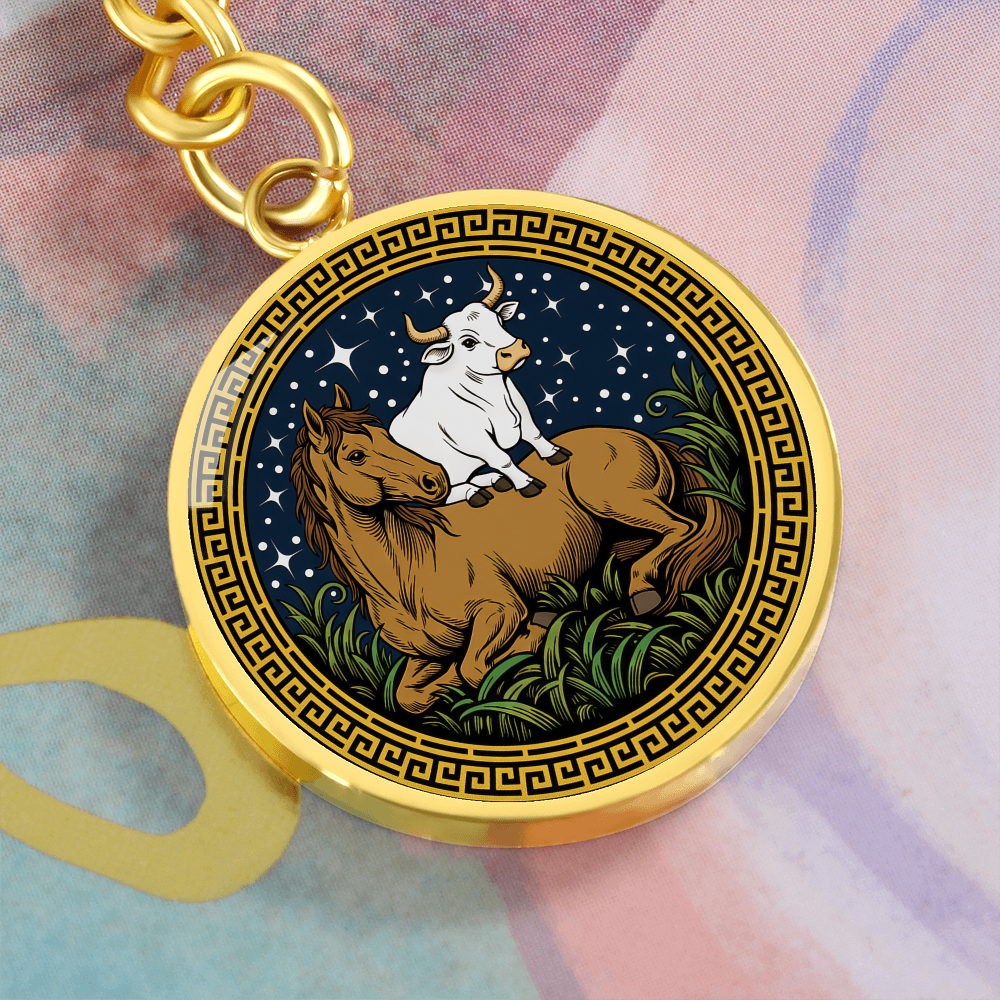 Ox and Horse Keychain - Couples Chinese Zodiac Animal Pendant Jewelry