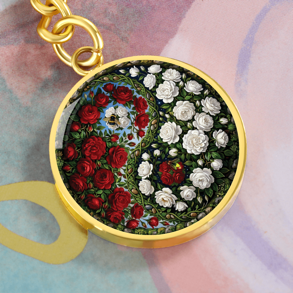 Rose Yin Yang Keychain - June Birth Month Flower Pendant Jewelry