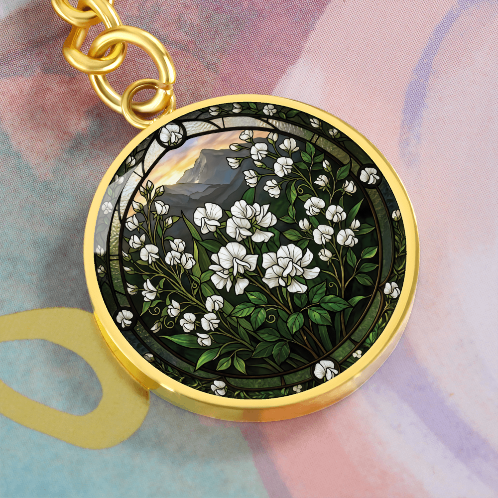White Sweet Pea Keychain - April Birth Flower Pendant Jewelry