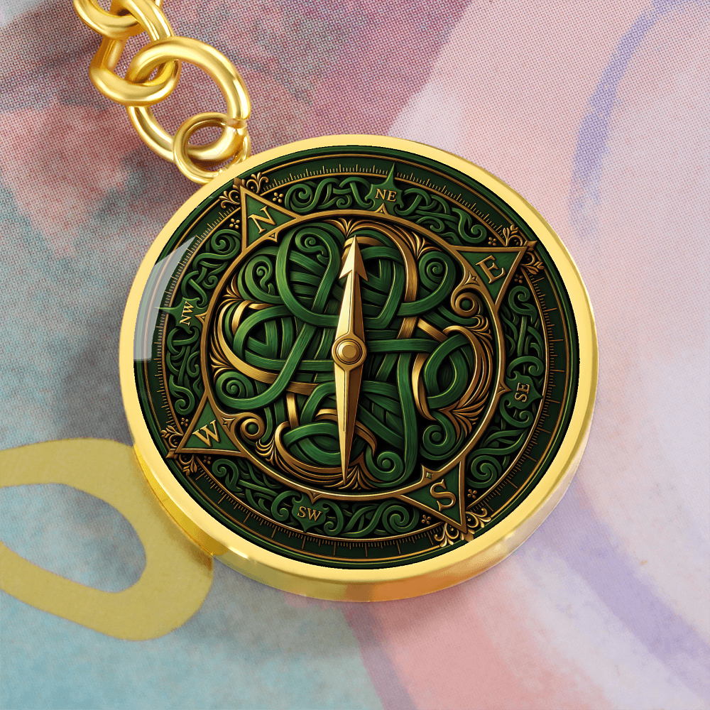 Compass Rose Keychain - Green Celtic Pendant Jewelry