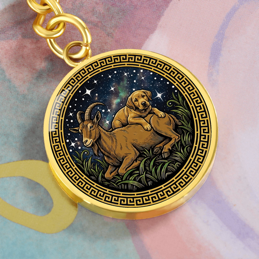 Dog & Goat Keychain - Couples Chinese Zodiac Animal Pendant Jewelry