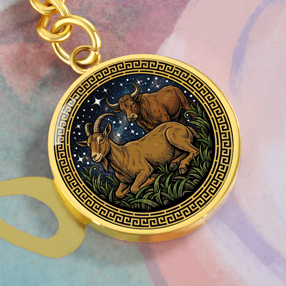 Ox & Goat Keychain - Couples Chinese Zodiac Animal Pendant Jewelry