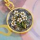 Jonquil Keychain, Personalized March Birth Month Flower Jewelry, Engraved Gold Floral Charm Pendant Valentines & Mothers Day Gift For Her