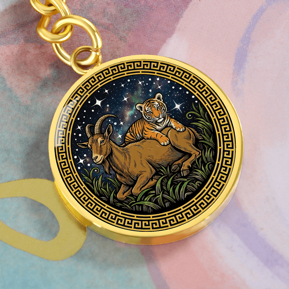 Tiger & Goat Keychain - Couples Chinese Zodiac Animal Pendant Jewelry