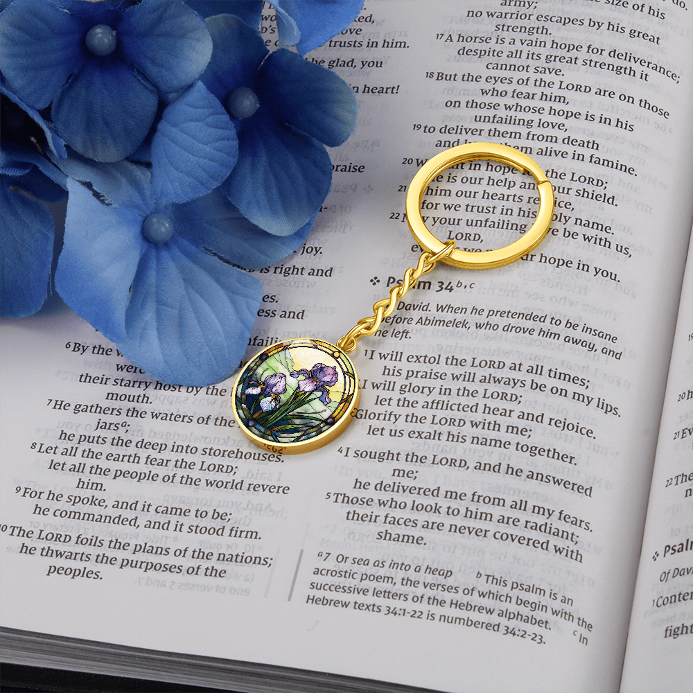 Iris Keychain - February Birth Flower Pendant Jewelry