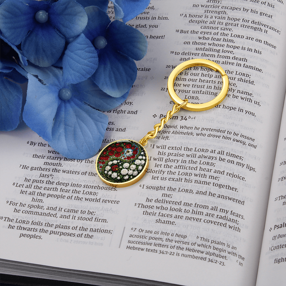 Rose Yin Yang Keychain - June Birth Month Flower Pendant Jewelry
