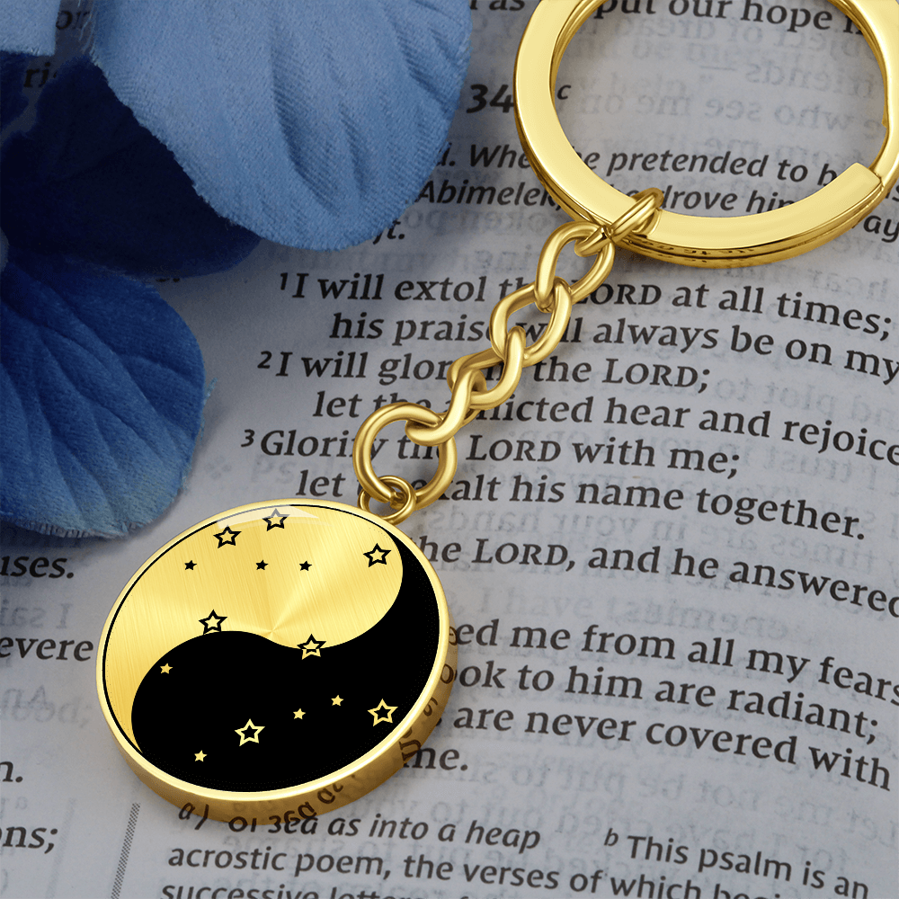 Gemini Yin Yang Pendant Keychain - Zodiac Constellation Jewelry