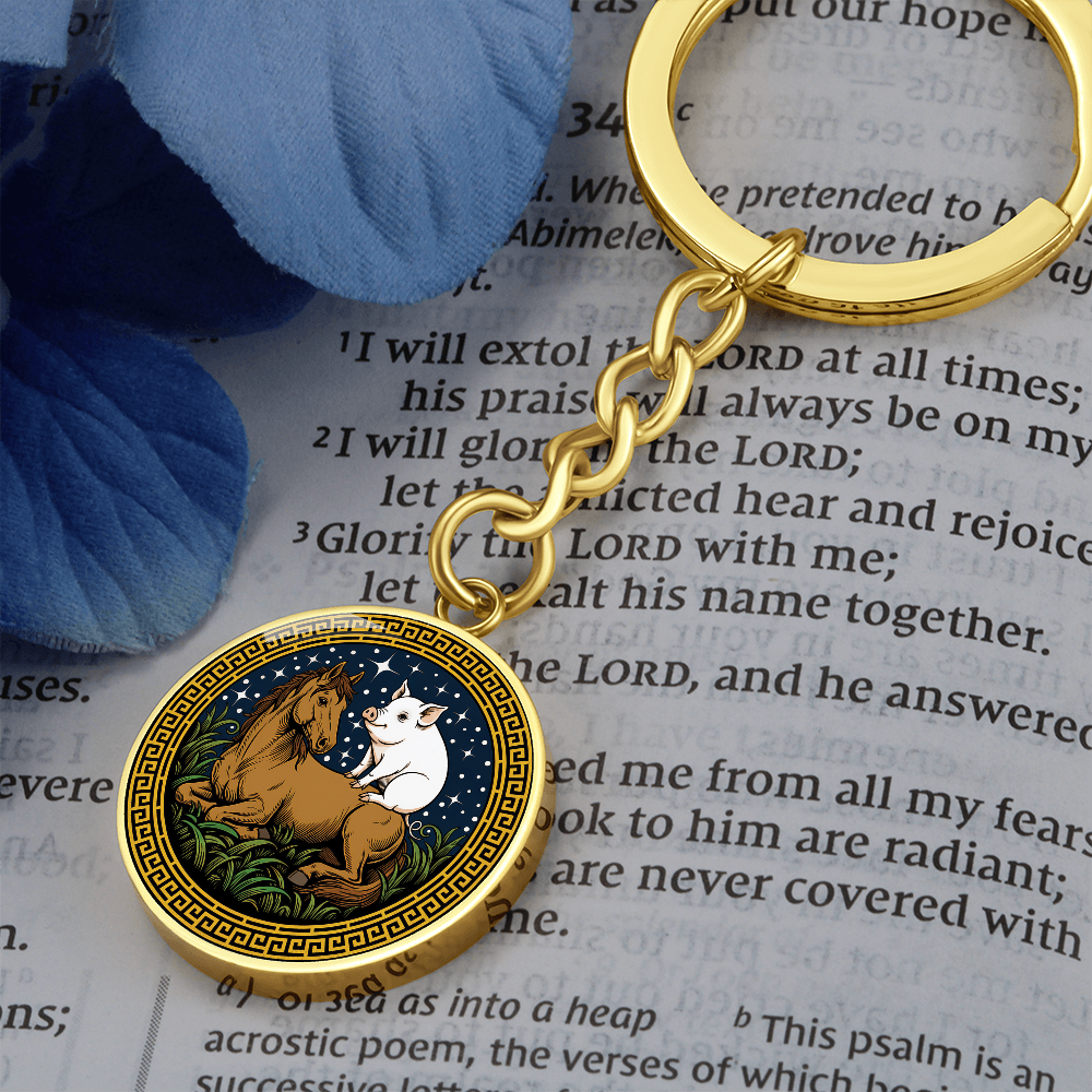 Pig and Horse Keychain - Couples Chinese Zodiac Animal Pendant Jewelry
