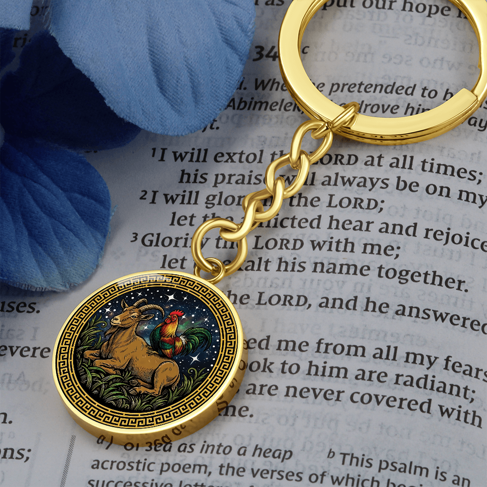 Rooster & Goat Keychain - Couples Chinese Zodiac Animal Pendant Jewelry